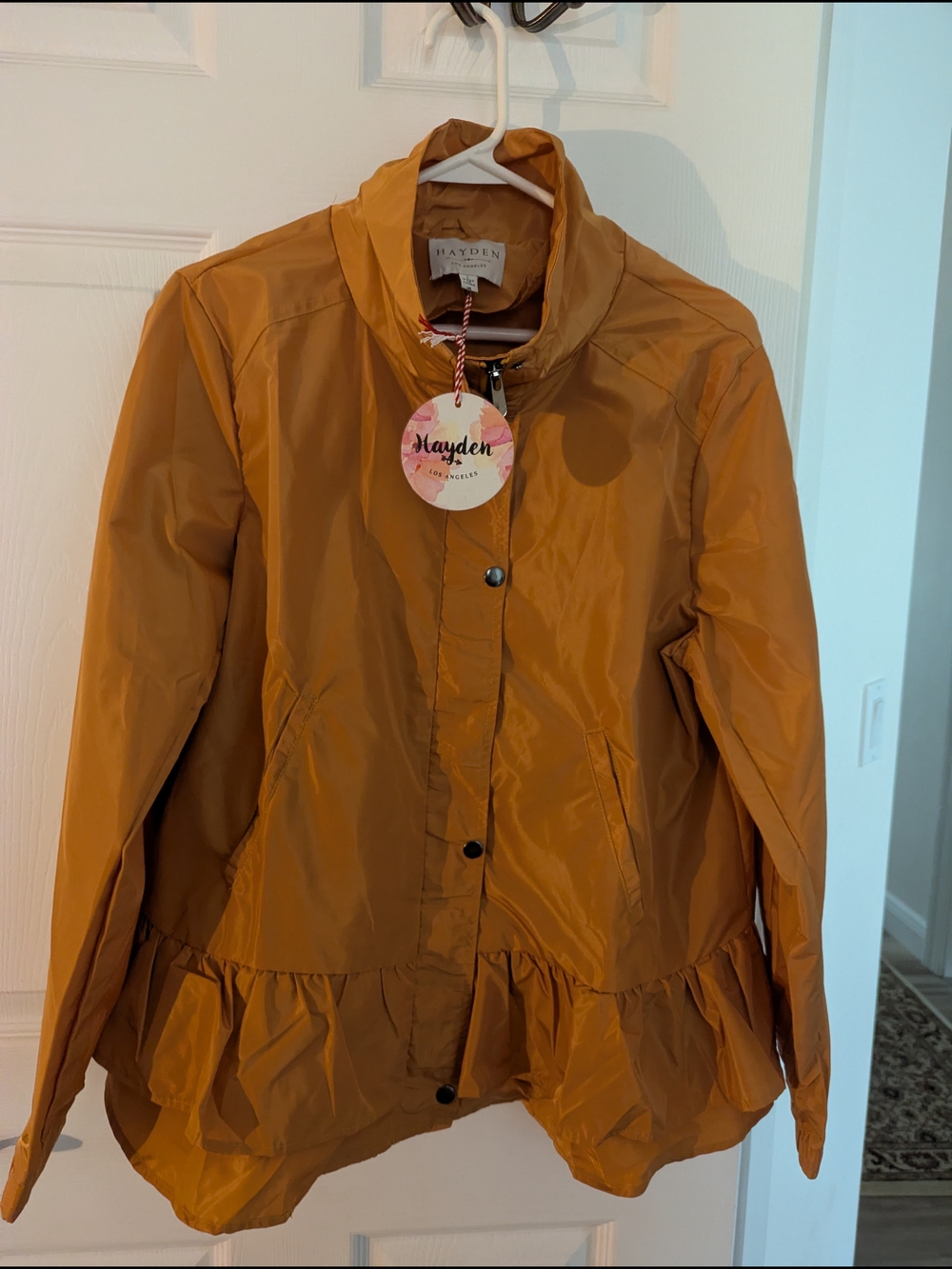 Hayden Women's Mustard Ruffle-Hem Bomber Jacket